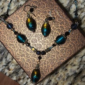 Hand-Blown Glass Necklace and Earrings Set